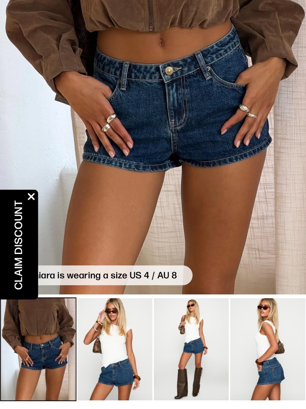 Princess Polly Dark Blue Denim Cutoff Shorts